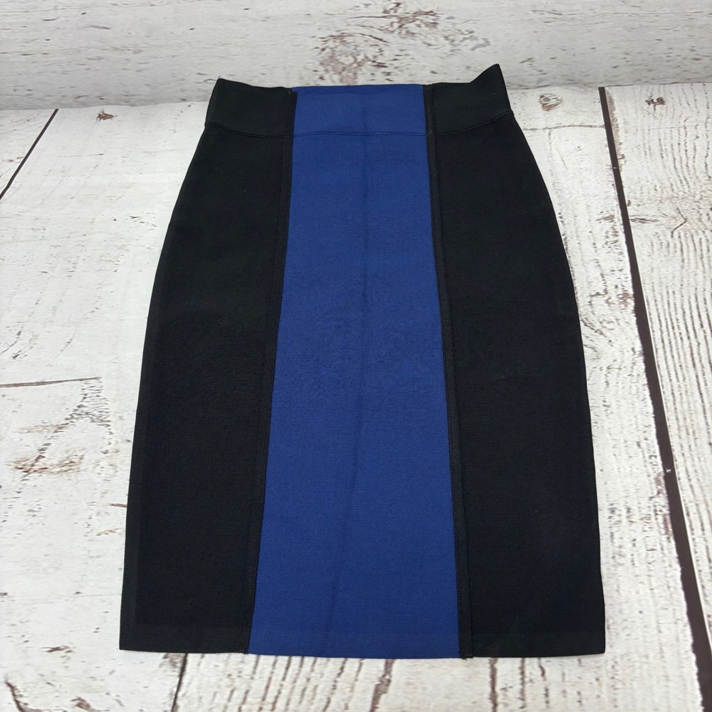 BCBGMAXAZRIA Blue Black Colorblock Bandage Bodycon Skirt XXS New With Tags